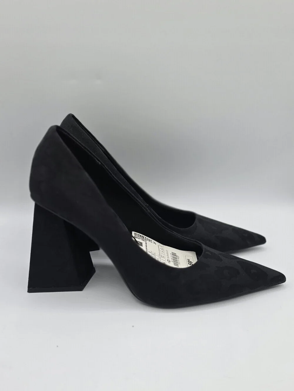 Zara Womens Printed Fabric Black Block heel shoes Size 6 Wedding Guest Preppy